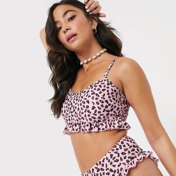 Brave Soul pink leopard bikini top & bottom set XS - Picture 4 of 12